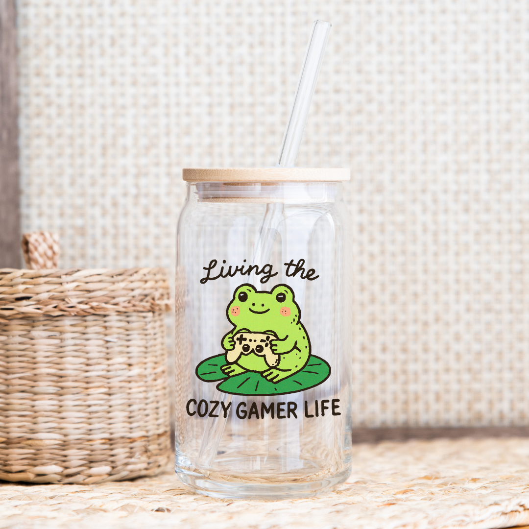 Living the Cozy Gamer Life Glass Cup